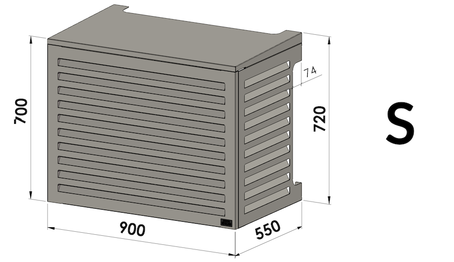 Dimensions cache climatisation et pompe à chaleur - taille S